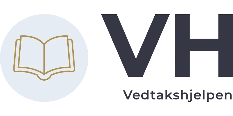 Vedtakshjelpen-logo: en åpen bok ved siden av bokstavene VH
